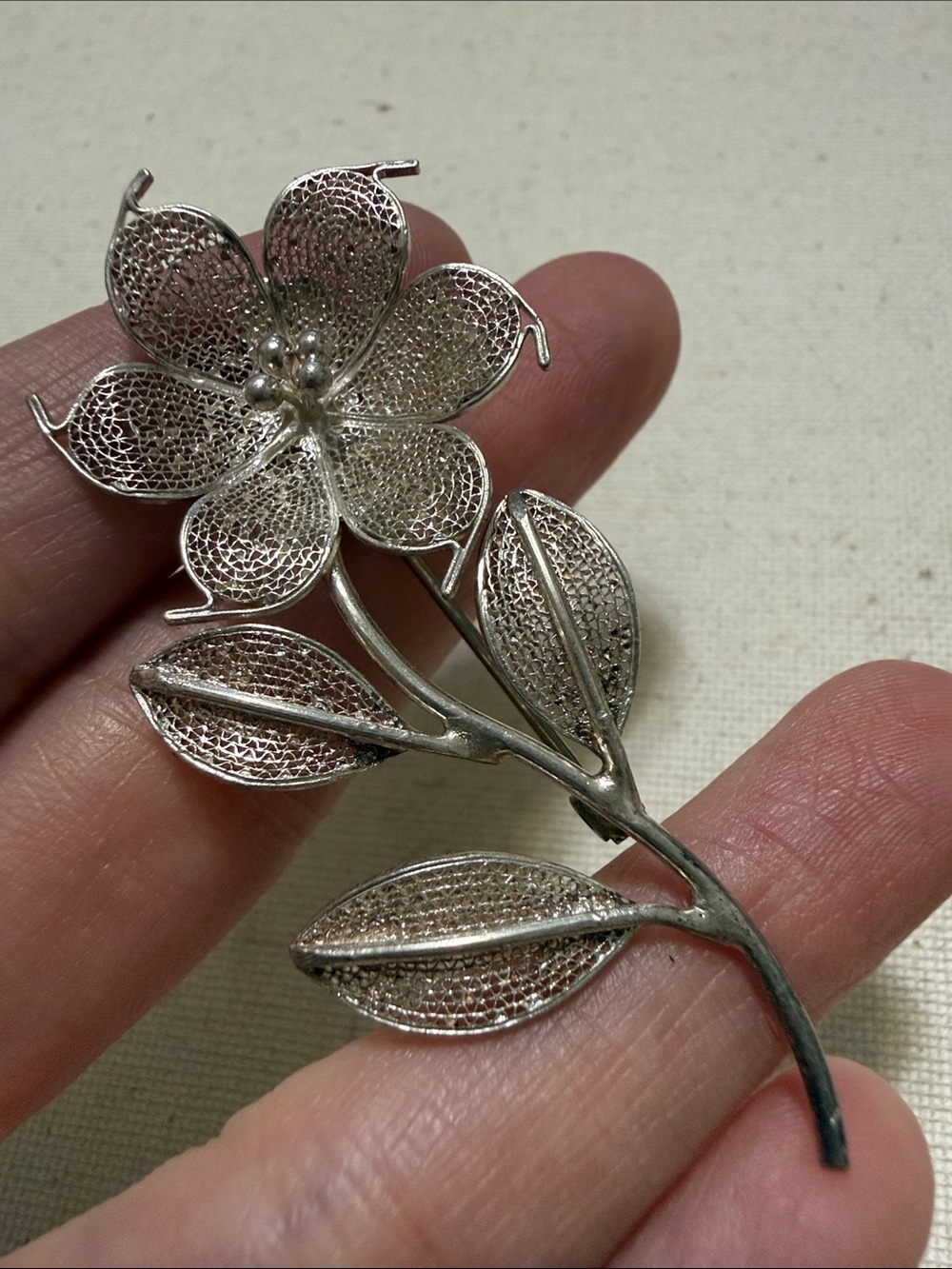 Sterling Silver 925 Floral Filigree Brooch